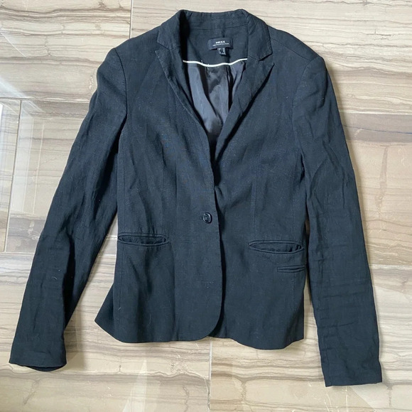 Mexx classic black linen blend button blazer Sz 8 - Picture 3 of 10